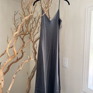 Quince Washable Silk Slate Gray Slip Midi Dress
